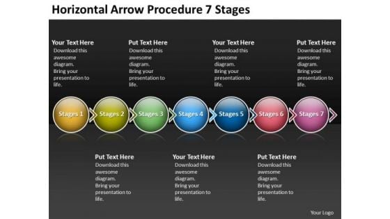 Horizontal Arrow Procedure 7 Stages Process Flow Chart For Manufacturing PowerPoint Slides