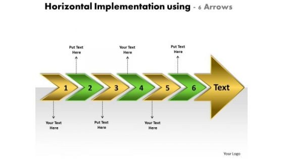 Horizontal Implementation Using 6 Arrows Flowchart Slides PowerPoint Templates