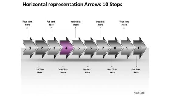 Horizontal Representation Arrows 10 Steps Business Free Flow Charts PowerPoint Templates