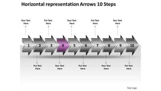 Horizontal Representation Arrows 10 Steps Business Free Flow Charts PowerPoint Templates