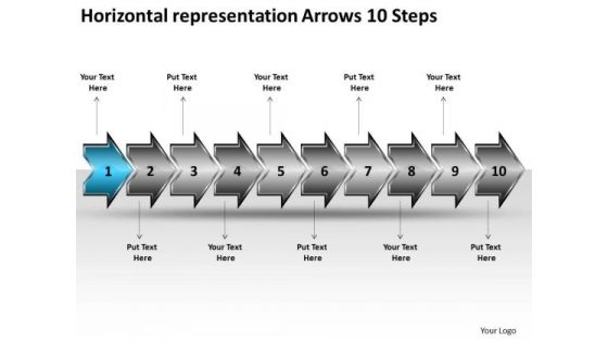 Horizontal Representation Arrows 10 Steps Business Tech Support PowerPoint Slides