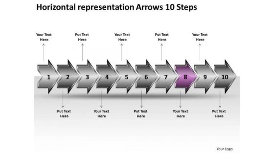 Horizontal Representation Arrows 10 Steps Business Vision Office Stencils PowerPoint Slides