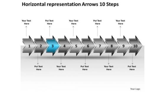 Horizontal Representation Arrows 10 Steps Free Flow Charts PowerPoint Templates