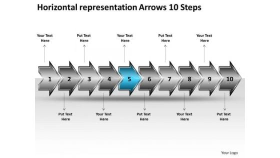 Horizontal Representation Arrows 10 Steps Free Flowchart Slides PowerPoint Templates