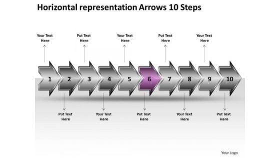 Horizontal Representation Arrows 10 Steps Program Flowchart PowerPoint Slides