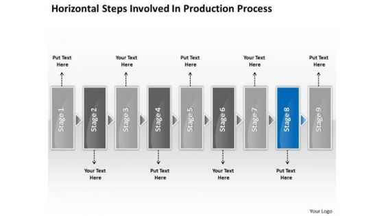 Horizontal Steps Involved Production Processs Business Fishbone Chart PowerPoint Templates