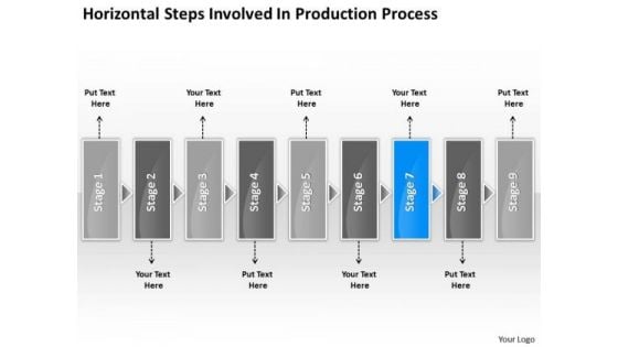 Horizontal Steps Involved Production Processs Fishbone Chart PowerPoint Templates