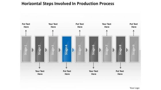 Horizontal Steps Involved Production Processs Slides Flow Chart PowerPoint Templates