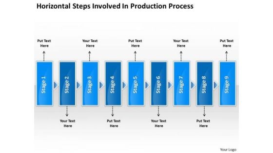 Horizontal Steps Involved Production Processs Vision Office Stencils PowerPoint Templates