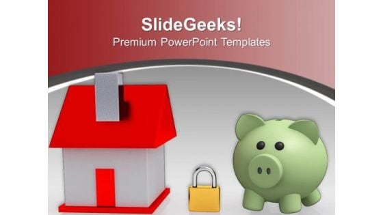 House Locked And Piggy Bank Security PowerPoint Templates Ppt Backgrounds For Slides 1212