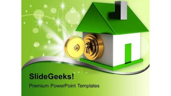 House Locked With Golden Key Security PowerPoint Templates Ppt Backgrounds For Slides 0113 House Locked With Golden Key Security PowerPoint Templates Ppt Backgrounds For Slides 0113