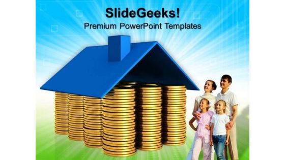 House Made From Coins Real Estate PowerPoint Templates And PowerPoint Themes 0812