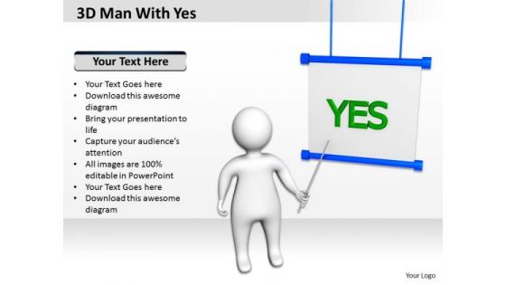 How To Draw Business Process Diagram 3d Man With Yes PowerPoint Slides