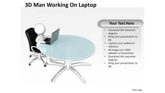 How To Draw Business Process Diagram 3d Man Working On Laptop PowerPoint Slides