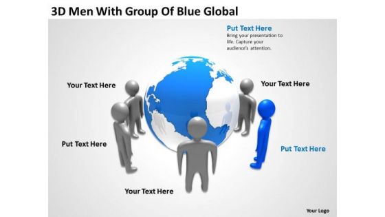 How To Draw Business Process Diagram 3d Men With Group Of Blue Global PowerPoint Templates