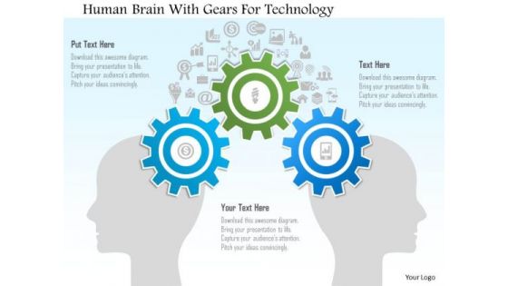 Human Brain With Gears For Technology PowerPoint Template