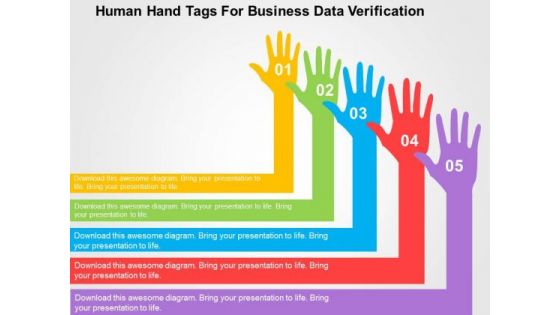 Human Hand Tags For Business Data Verification PowerPoint Template Human Hand Tags For Business Data Verification PowerPoint Template