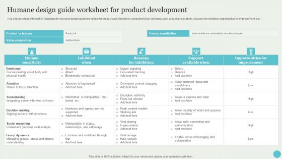 Humane Design Guide Worksheet For Product Crafting A Sustainable Company Portrait Pdf