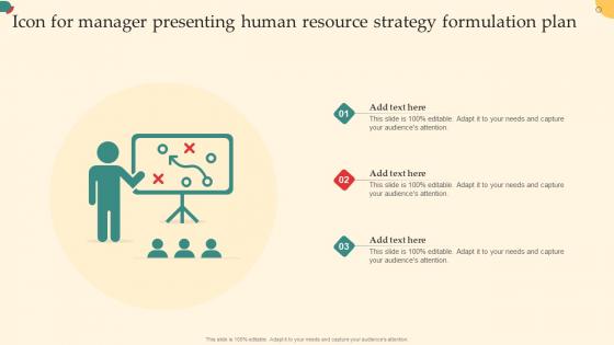 Icon For Manager Presenting Human Resource Strategy Formulation Plan Sample Pdf