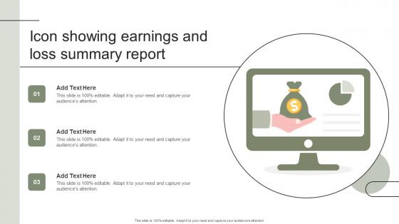 Icon Showing Earnings And Loss Summary Report Brochure Pdf