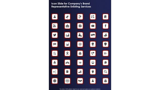 Icon Slide For Companys Brand Representative Enlisting Services One Pager Sample Example Document Icon Slide For Companys Brand Representative Enlisting Services One Pager Sample Example Document
