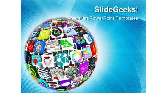 Icons In A Sphere Globe PowerPoint Themes And PowerPoint Slides 0211