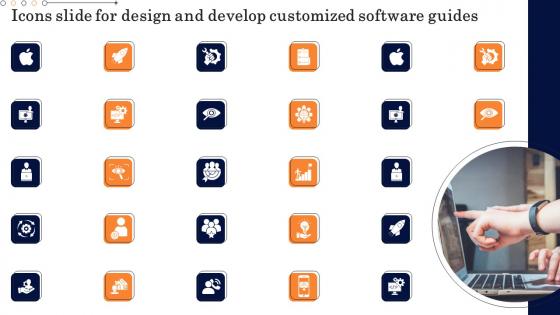 Icons Slide For Design And Develop Customized Software Guides Mockup Pdf