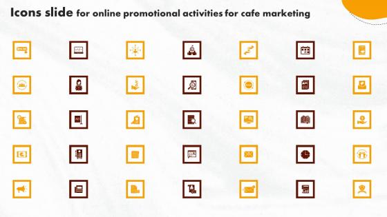 Icons Slide For Online Promotional Activities For Cafe Marketing Sample Pdf