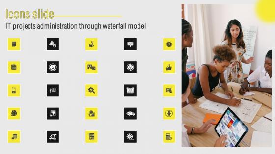 Icons Slide IT Projects Administration Through Waterfall Model Download Pdf