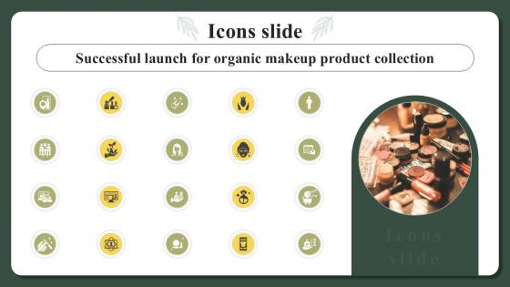 Icons Slide Successful Launch For Organic Makeup Product Collection Ppt Powerpoint
