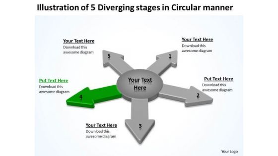 Illustration Of 5 Diverging Stages Circular Manner Ppt Cycle Spoke Network PowerPoint Slides