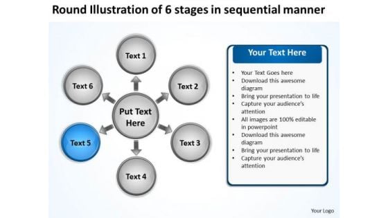 Illustration Of 6 Stages In Sequential Manner Flow Circular Diagram PowerPoint Templates