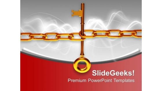 Illustration Of A Large Gold Key With Chain PowerPoint Templates Ppt Backgrounds For Slides 0113