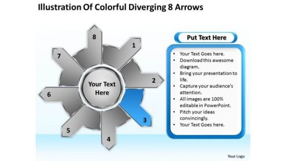 Illustration Of Colorful Diverging 8 Arrows Business Circular Flow Process PowerPoint Slides