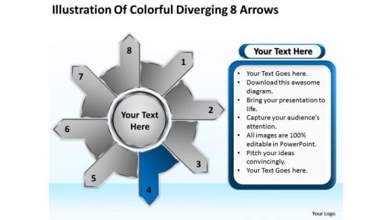 Illustration Of Colorful Diverging 8 Arrows Chart Circular Flow Process PowerPoint Slides