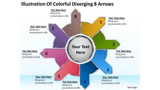 Illustration Of Colorful Diverging 8 Arrows Circular Flow Process Network PowerPoint Slides