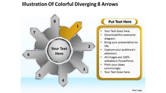 Illustration Of Colorful Diverging 8 Arrows Circular Flow Process PowerPoint Slides