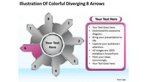 Illustration Of Colorful Diverging 8 Arrows Cycle Motion Chart PowerPoint Slides