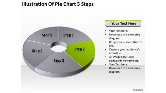 Illustration Of Pie Chart 5 Step Business Plan Steps PowerPoint Slides