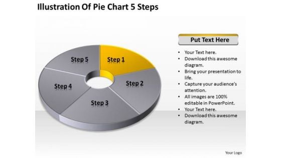 Illustration Of Pie Chart 5 Step Simple Business Plan PowerPoint Templates