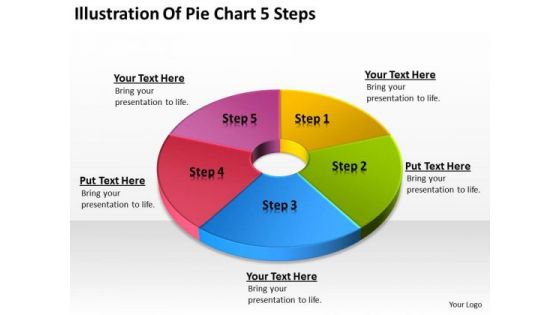 Illustration Of Pie Chart 5 Steps Business Plan PowerPoint Templates