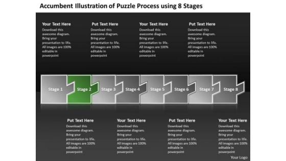 Illustration Of Puzzle Process Using 8 Stages Flow Diagram PowerPoint Slides