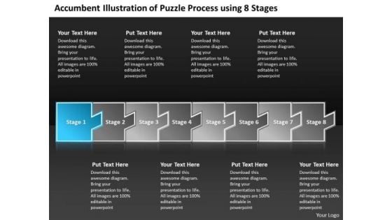 Illustration Of Puzzle Process Using 8 Stages Vision Flow Chart PowerPoint Templates