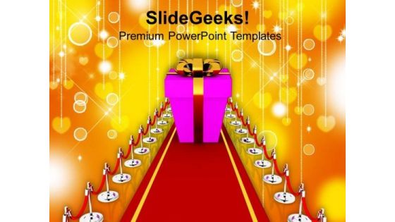 Illustration Of Red Carpet And Gift PowerPoint Templates Ppt Backgrounds For Slides 0713