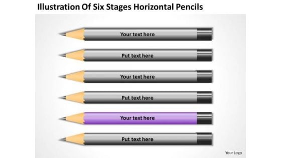 Illustration Of Six Stages Horizontal Pencils Ppt Business Plan PowerPoint Templates