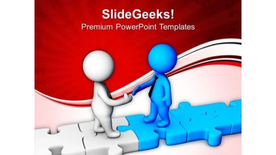 Image Of Handshake On Jigsaw Puzzle PowerPoint Templates Ppt Backgrounds For Slides 0713