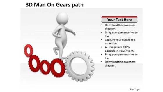 Images Of Business People 3d Man On Gears Path PowerPoint Slides