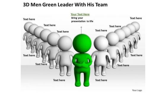 Images Of Business People 3d Men Green Leader With His Team PowerPoint Slides