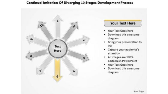 Imitation Of Diverging 10 Stages Development Process Gear Diagram PowerPoint Slides