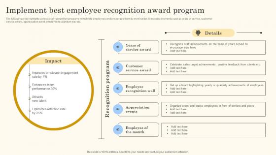 Implement Best Employee Recognition Action Steps For Employee Engagement Slides Pdf